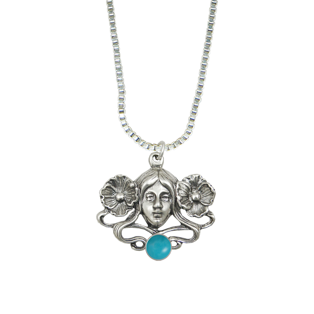 Sterling Silver Woman Maiden of the Garden Pendant With Turquoise